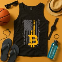 Bitcoin Crypto American Flag Gold Thin Line Tank Top