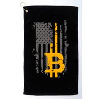 Bitcoin Crypto American Flag Gold Thin Line Golf Towel