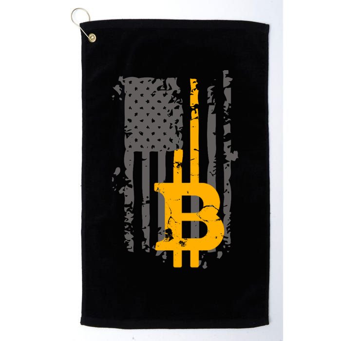 Bitcoin Crypto American Flag Gold Thin Line Golf Towel