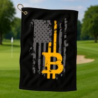 Bitcoin Crypto American Flag Gold Thin Line Golf Towel