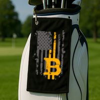 Bitcoin Crypto American Flag Gold Thin Line Golf Towel