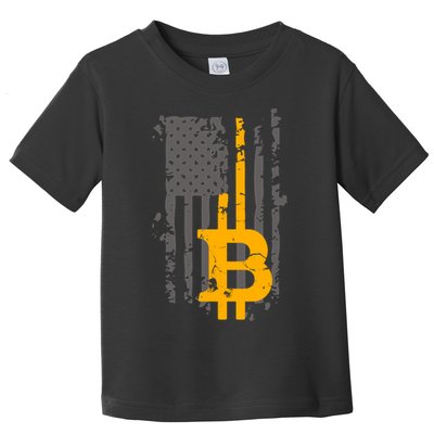 Bitcoin Crypto American Flag Gold Thin Line Toddler T-Shirt
