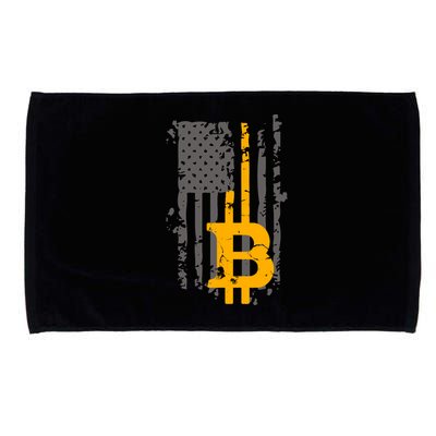 Bitcoin Crypto American Flag Gold Thin Line Microfiber Hand Towel