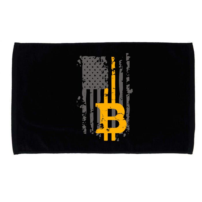 Bitcoin Crypto American Flag Gold Thin Line Microfiber Hand Towel