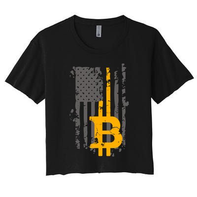 Bitcoin Crypto American Flag Gold Thin Line Crop Top