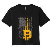 Bitcoin Crypto American Flag Gold Thin Line Crop Top