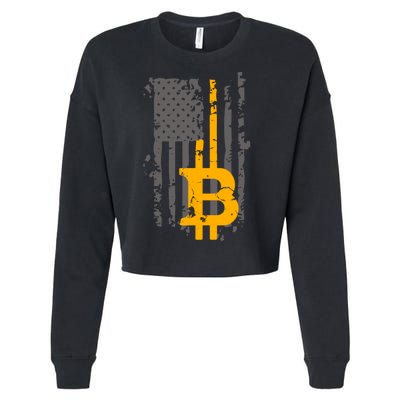 Bitcoin Crypto American Flag Gold Thin Line Cropped Pullover Crew