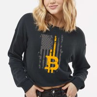 Bitcoin Crypto American Flag Gold Thin Line Cropped Pullover Crew