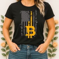 Bitcoin Crypto American Flag Gold Thin Line Womens T-Shirt