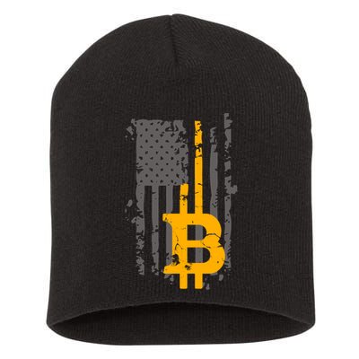Bitcoin Crypto American Flag Gold Thin Line Short Acrylic Beanie