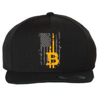 Bitcoin Crypto American Flag Gold Thin Line Wool Snapback Cap