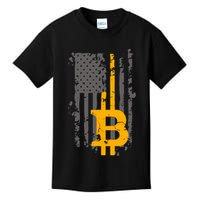 Bitcoin Crypto American Flag Gold Thin Line Kids T-Shirt