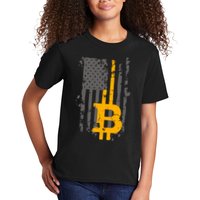 Bitcoin Crypto American Flag Gold Thin Line Kids T-Shirt