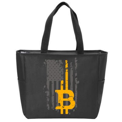 Bitcoin Crypto American Flag Gold Thin Line Zip Tote Bag