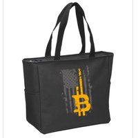 Bitcoin Crypto American Flag Gold Thin Line Zip Tote Bag