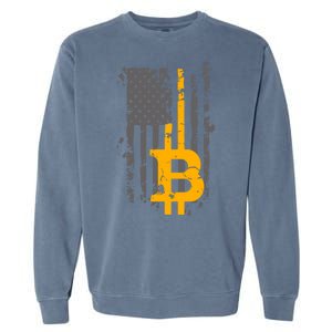 Bitcoin Crypto American Flag Gold Thin Line Garment-Dyed Sweatshirt