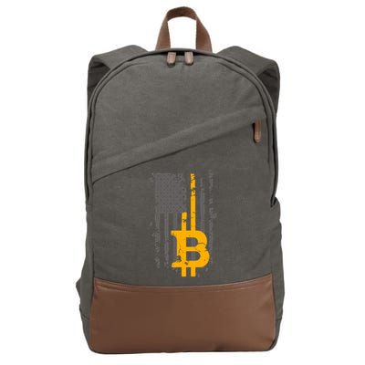 Bitcoin Crypto American Flag Gold Thin Line Cotton Canvas Backpack