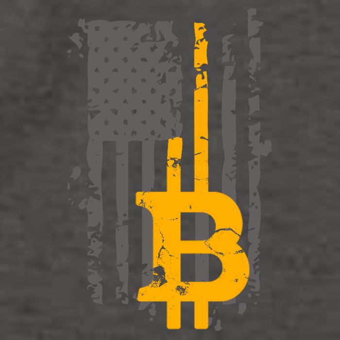 Bitcoin Crypto American Flag Gold Thin Line Vector Backpack