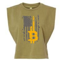 Bitcoin Crypto American Flag Gold Thin Line Garment-Dyed Women's Muscle Tee