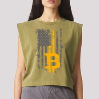 Bitcoin Crypto American Flag Gold Thin Line Garment-Dyed Women's Muscle Tee