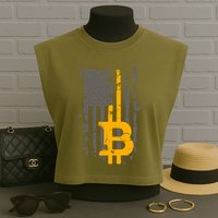 Bitcoin Crypto American Flag Gold Thin Line Garment-Dyed Women's Muscle Tee