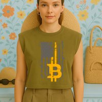 Bitcoin Crypto American Flag Gold Thin Line Garment-Dyed Women's Muscle Tee