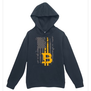 Bitcoin Crypto American Flag Gold Thin Line Urban Pullover Hoodie