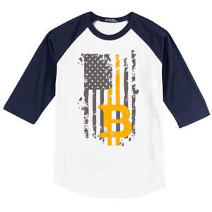 Bitcoin Crypto American Flag Gold Thin Line Baseball Sleeve Shirt