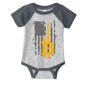 Bitcoin Crypto American Flag Gold Thin Line Infant Baby Jersey Bodysuit