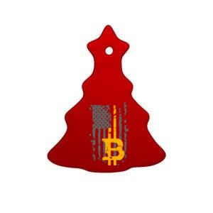 Bitcoin Crypto American Flag Gold Thin Line Ceramic Tree Ornament