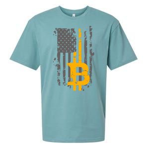 Bitcoin Crypto American Flag Gold Thin Line Sueded Cloud Jersey T-Shirt