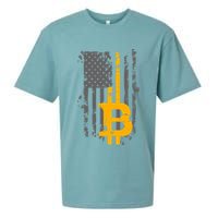 Bitcoin Crypto American Flag Gold Thin Line Sueded Cloud Jersey T-Shirt
