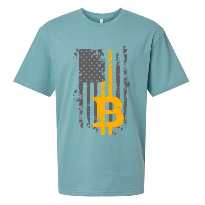 Bitcoin Crypto American Flag Gold Thin Line Sueded Cloud Jersey T-Shirt