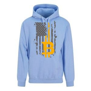 Bitcoin Crypto American Flag Gold Thin Line Unisex Surf Hoodie