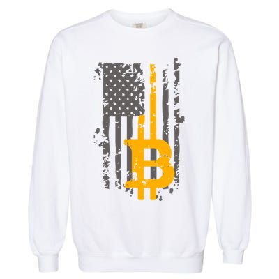 Bitcoin Crypto American Flag Gold Thin Line Garment-Dyed Sweatshirt