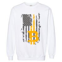 Bitcoin Crypto American Flag Gold Thin Line Garment-Dyed Sweatshirt