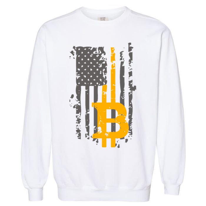 Bitcoin Crypto American Flag Gold Thin Line Garment-Dyed Sweatshirt