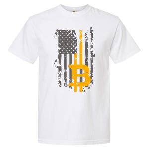 Bitcoin Crypto American Flag Gold Thin Line Garment-Dyed Heavyweight T-Shirt