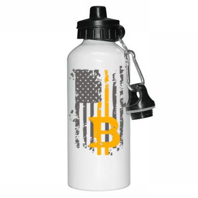 Bitcoin Crypto American Flag Gold Thin Line Aluminum Water Bottle 