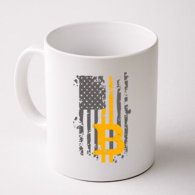 Bitcoin Crypto American Flag Gold Thin Line Coffee Mug