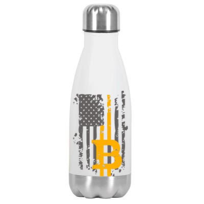 Bitcoin Crypto American Flag Gold Thin Line Stainless Steel Insulated Water Bottle