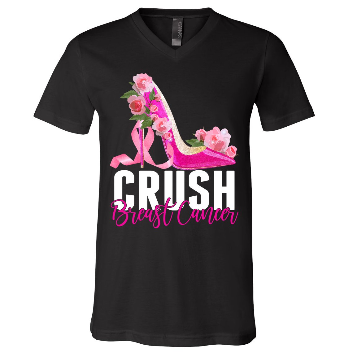 Breast Cancer Awareness Crush Breast Cancer V-Neck T-Shirt
