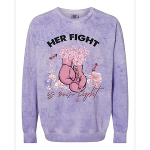 Breast Cancer Awareness Her Fight Is Our Fight Pink Ribbon Boxing Gloves Colorblast Crewneck Sweatshirt