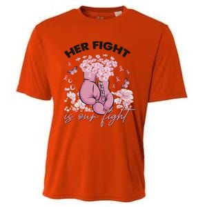 Breast Cancer Awareness Her Fight Is Our Fight Pink Ribbon Boxing Gloves Cooling Performance Crew T-Shirt