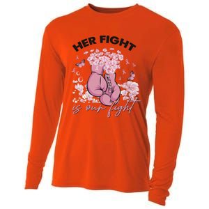 Breast Cancer Awareness Her Fight Is Our Fight Pink Ribbon Boxing Gloves Cooling Performance Long Sleeve Crew