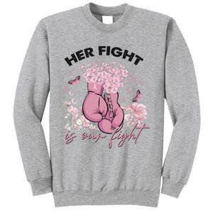 Breast Cancer Awareness Her Fight Is Our Fight Pink Ribbon Boxing Gloves Sweatshirt