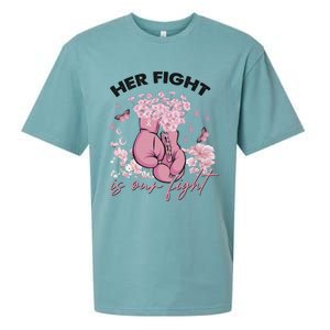 Breast Cancer Awareness Her Fight Is Our Fight Pink Ribbon Boxing Gloves Sueded Cloud Jersey T-Shirt