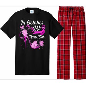 Breast Cancer Awareness In October We Wear Pink Flower High Heels Pajama Set