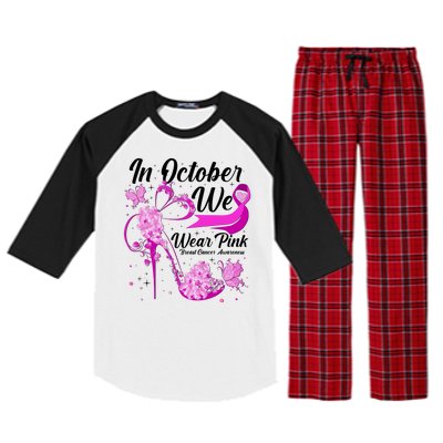 Breast Cancer Awareness In October We Wear Pink Flower High Heels Raglan Sleeve Pajama Set