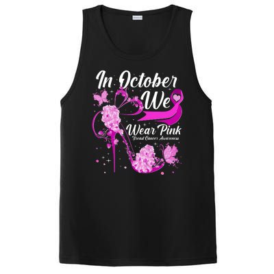 Breast Cancer Awareness In October We Wear Pink Flower High Heels PosiCharge Competitor Tank